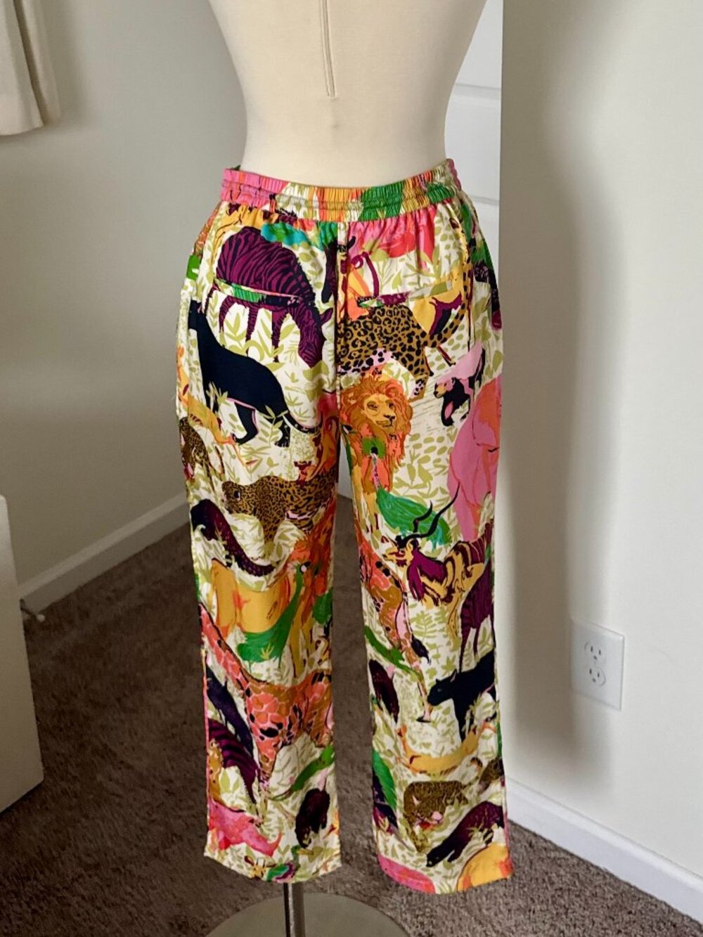 *RARE* J.Crew Size 0 Drapey Wide-leg Pant in Ratti Safari Print Elastic Waist - Picture 4 of 11